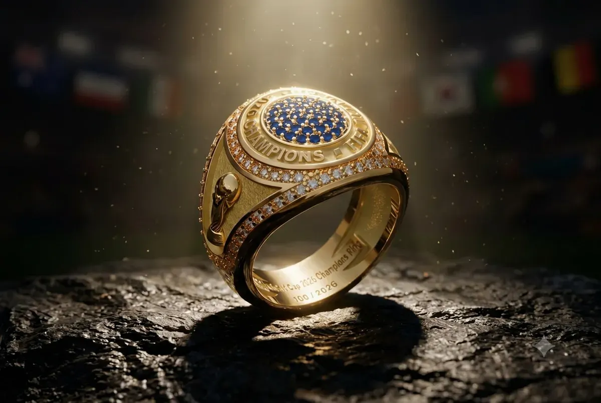 Harga cincin juara Piala Dunia 2026 yang diterima Spanyol. (Sumber: X/@bolabol77)