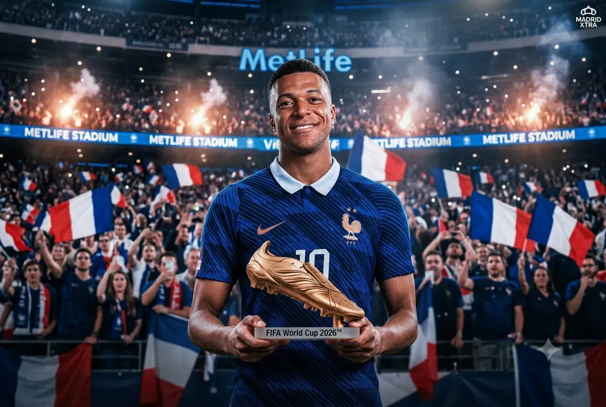 Kylian Mbappe berhasil meraih penghargaan adidas Golden Boot atau Sepatu Emas Piala Dunia 2026. (Sumber: X/@MadridXtra)