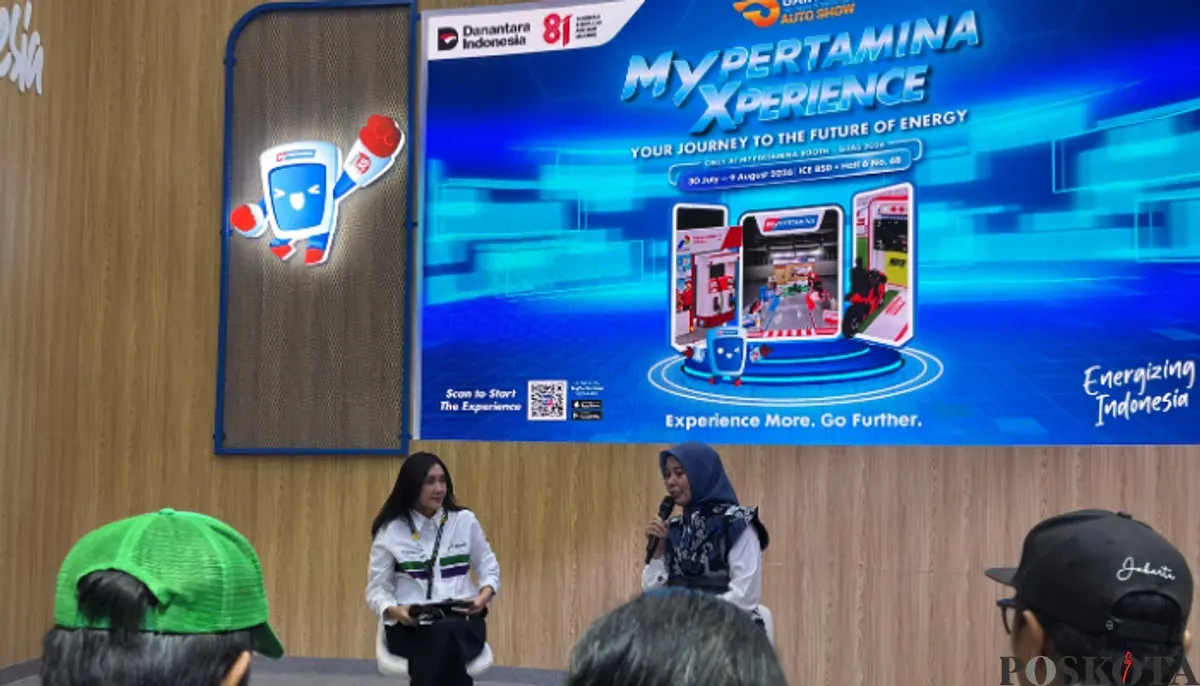Booth MyPertamina di GIIAS 2026 memperkenalkan inovasi energi, layanan digital, produk BBM unggulan, dan berbagai pengalaman interaktif bagi pengunjung. (Sumber: Poskota/Aldi Harlanda Irawan)
