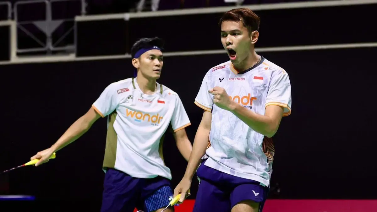 Pasangan ganda putra Indonesia, Fajar Alfian/Muhammad Shohibul Fikri di Singapore Open 2026. (Sumber: Dok. BNI)