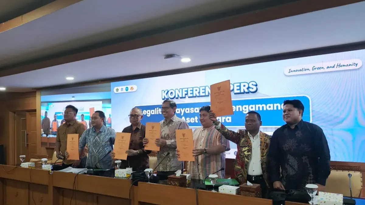 Universitas Islam Negeri (UIN) Syarif Hidayatullah Jakarta menggelar konferensi pers terkait legalitas yayasan dan pengelolaan aset pendidikan, di Gedung Auditorium UIN Jakarta, Tangerang Selatan, Jumat, 5 Juni 2026 (Sumber: Istimewa)