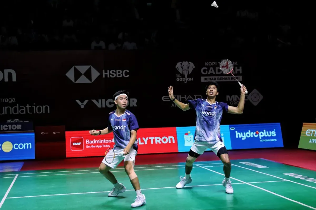Ganda putra Indonesia Devin Artha Wahyudi/Ali Faathir Rayhan sukses lolos final pertama di level BWF Super 300. (Sumber: Dok. Istimewa)