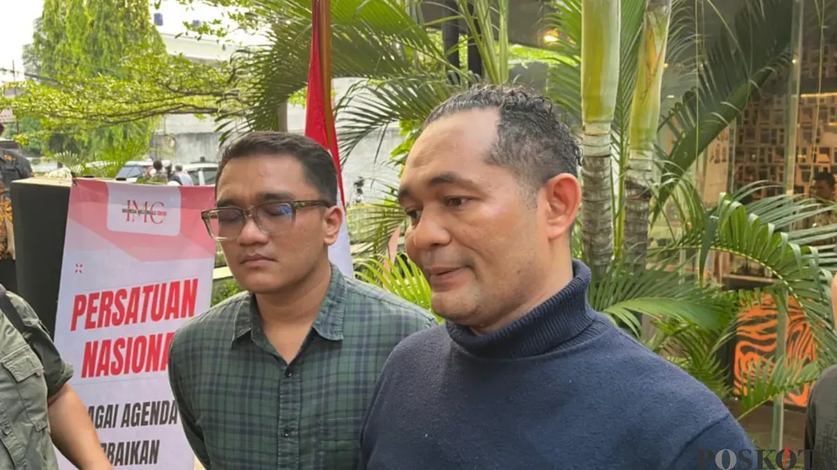 Potret pengamat politik Bonie Hargens saat menghadiri diskusi bertajuk ''Persatuan Nasional' yang digelar Indonesia Millennial Center (IMC) di Jakarta Pusat, Senin, 22 Juni 2026. (Sumber: Poskota/Pandi Ramedhan)