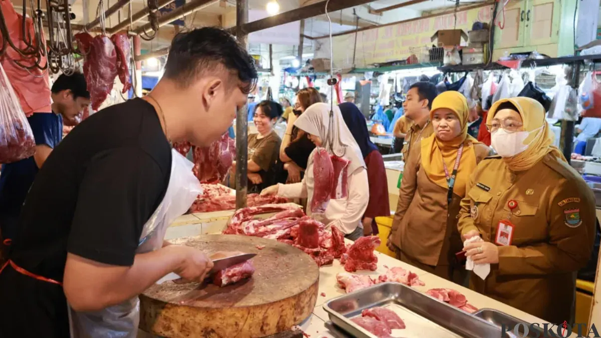 Wakil Bupati Tangerang, Intan Nurul Hikmah saat melakukan monitoring stok dan harga komoditi di Pasar Kelapa Dua. (Sumber: Poskota/Veronica)