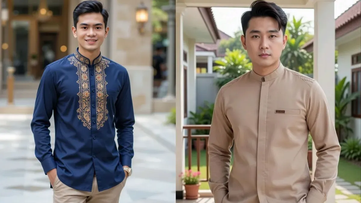 Model baju koko Lebaran 2026 dengan desain minimalis dan warna earth tone yang elegan, cocok untuk silaturahmi sepanjang hari. (Sumber: Pinterest)