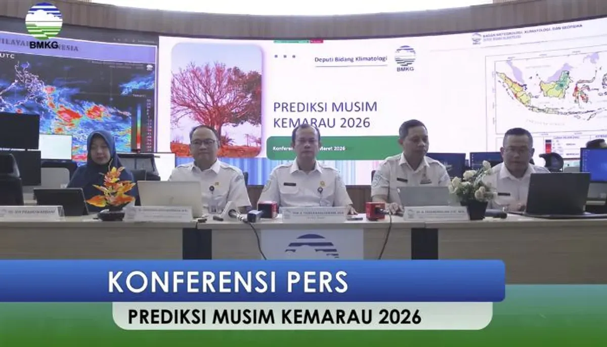 Konferensi Pers BMKG, Prediksi musim kemarau 2026 di Indonesia. (Sumber: YouTube/Info BMKG)