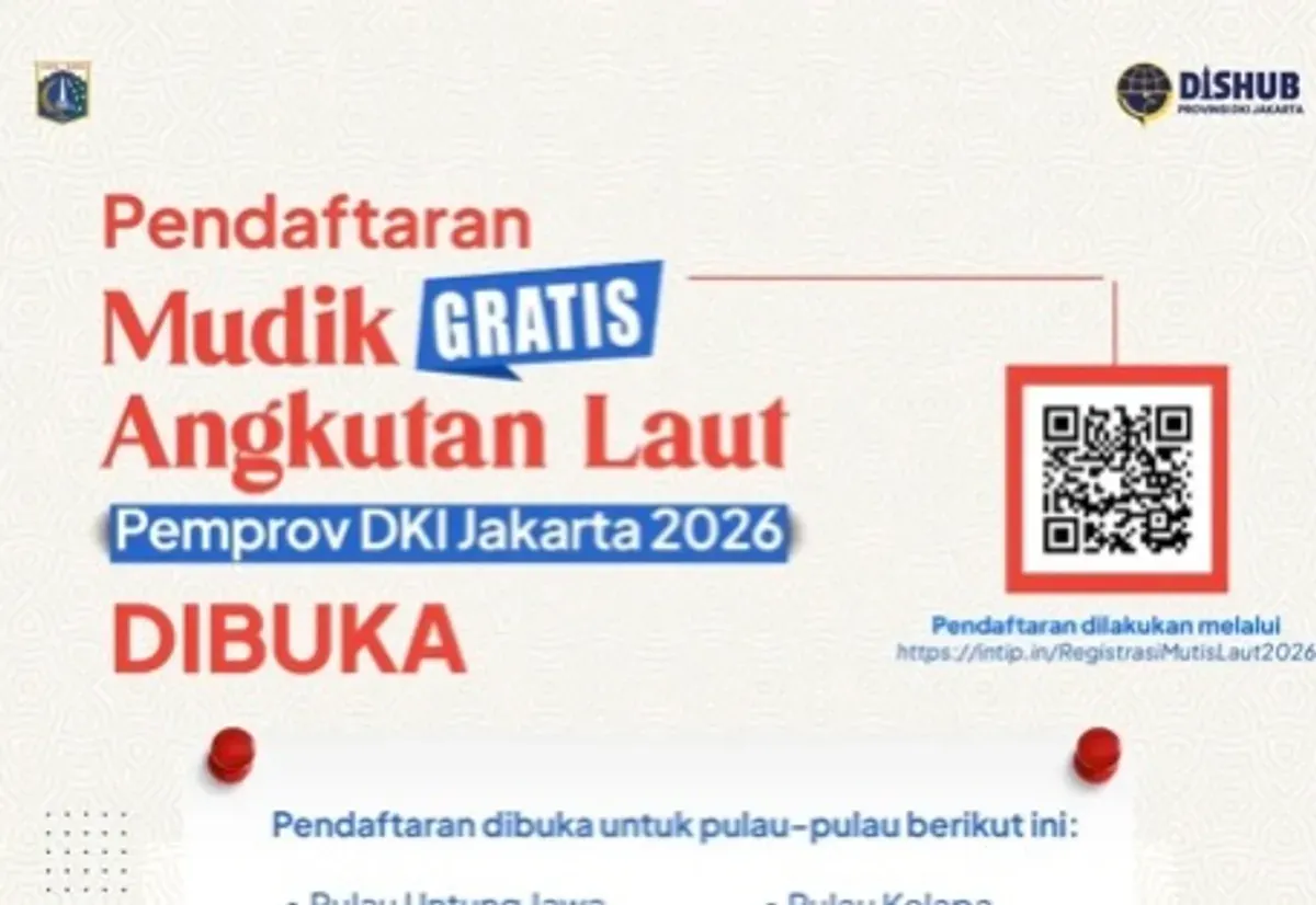 Program mudik gratis angkutan laut Pemprov DKI Jakarta resmi dibuka Senin 9 Maret 2026. (Sumber: Instagram/@dishubdkijakarta)