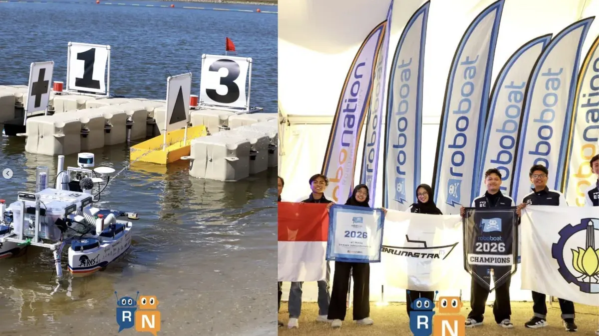 Tim Barunastra dari Institut Teknologi Sepuluh Nopember saat mengikuti International RoboBoat Competition 2026 di Nathan Benderson Park, Amerika Serikat. (Sumber: Instagram/@barunastra_its)