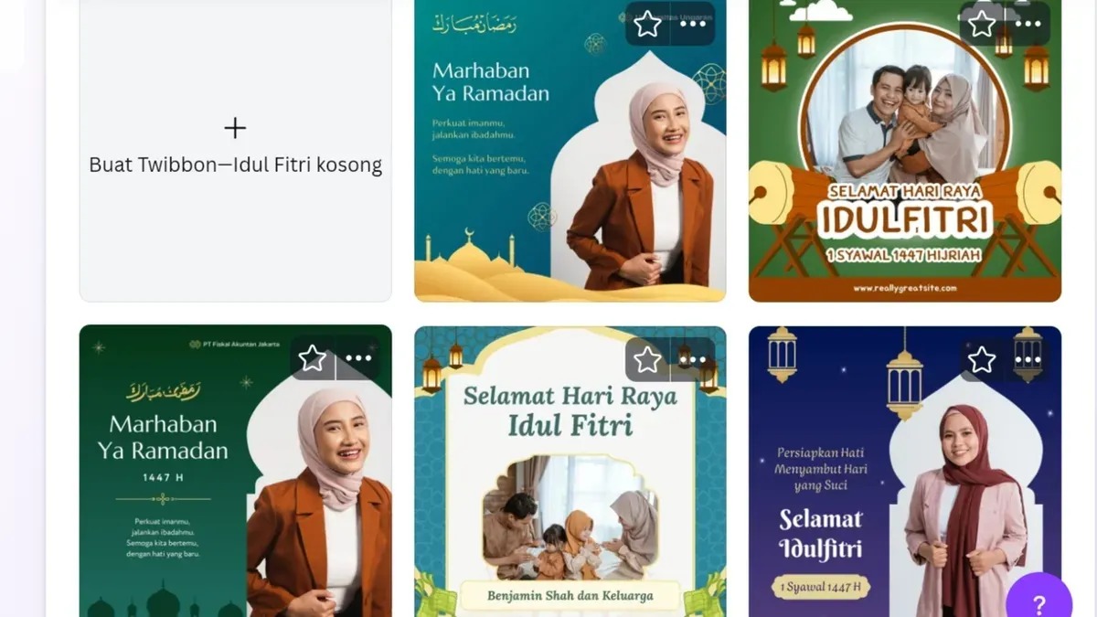 Cara buat Twibbon Lebaran Idul Fitri 2026 di Canva. (Sumber: Tangkapan layar/Canva)
