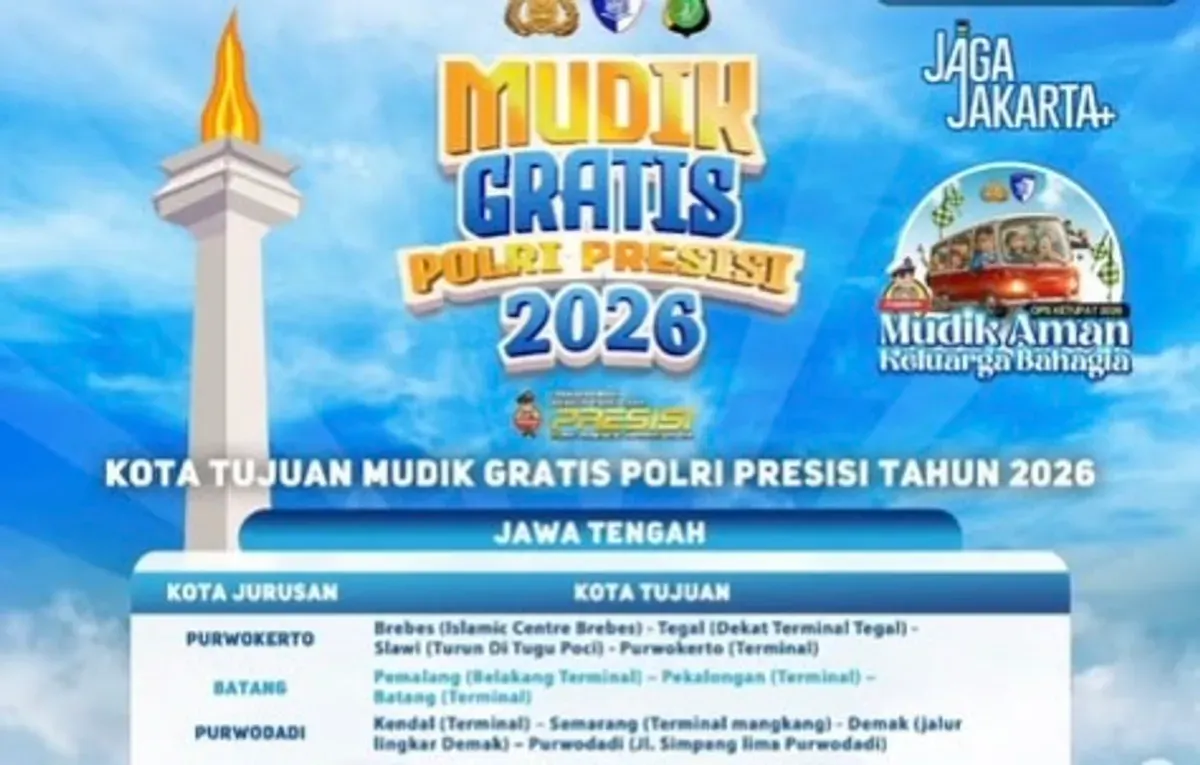 Mudik Gratis Polri Presisi 2026 dibuka hari ini Senin 16 Maret 2026. (Sumber: Instagram/@tmcpoldametro)