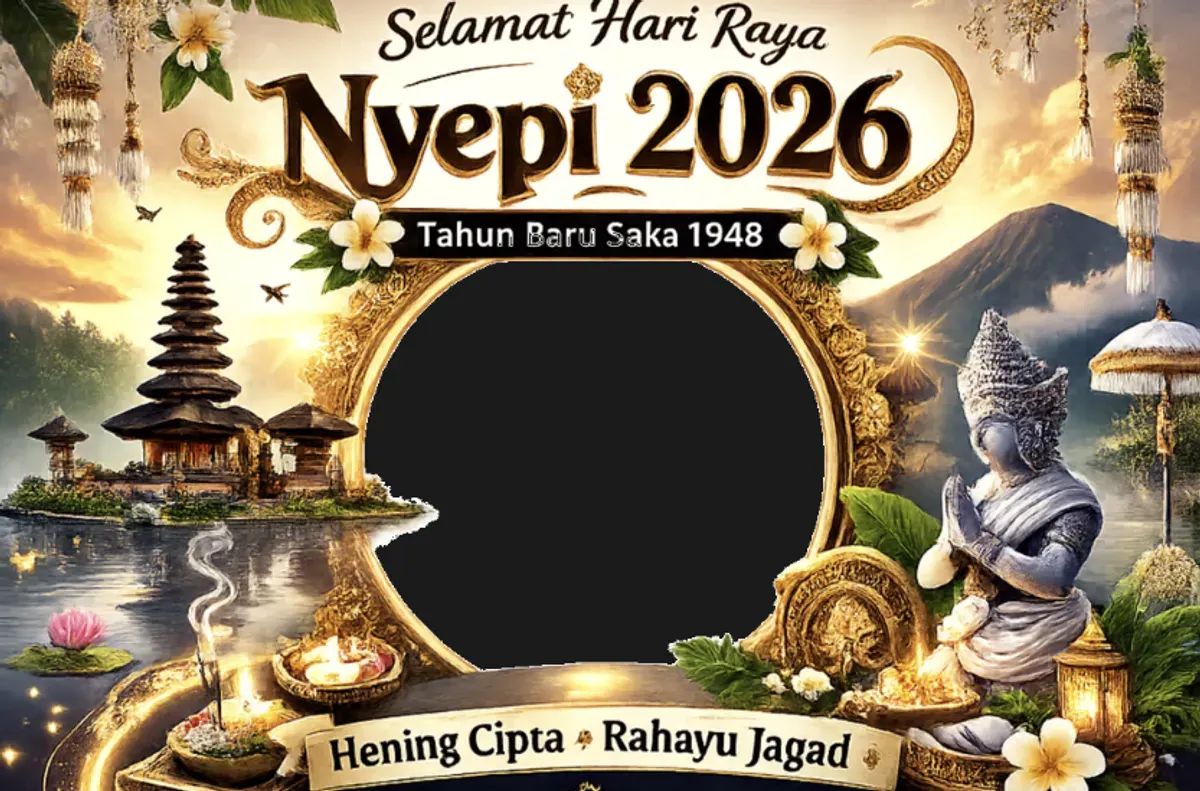 Contoh twibbon Hari Raya Nyepi yang menjadi momen refleksi dan pengendalian diri bagi umat Hindu. (Sumber: Dok/Twibonize)