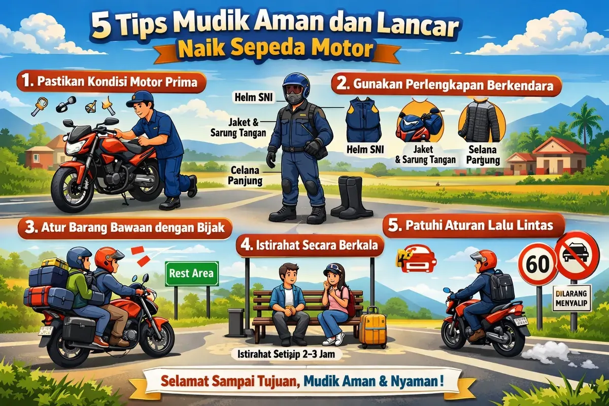 Tips aman mudik menggunakan sepeda motor. (Sumber: ChatGPT)