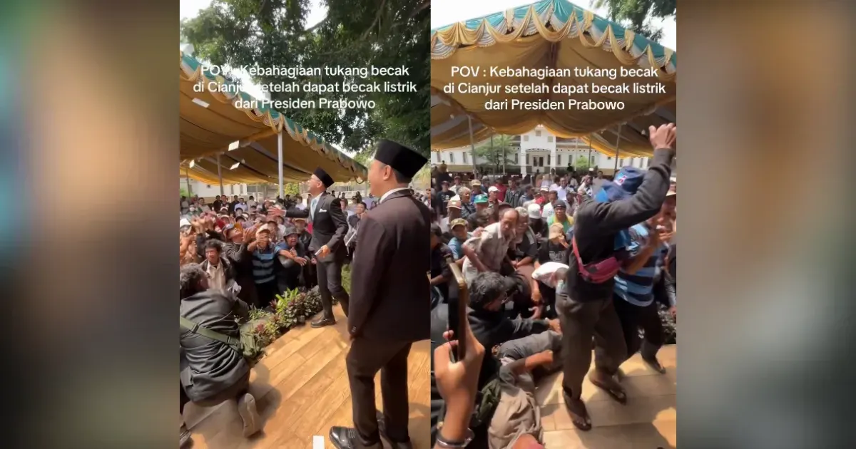 Momen Bupati dan pejabat Cianjur nyawer tukang becak saat bagi-bagi sepeda listrik, Kamis (01/10/2026) (Sumber: Dok. Threads/@zizekian.malang)