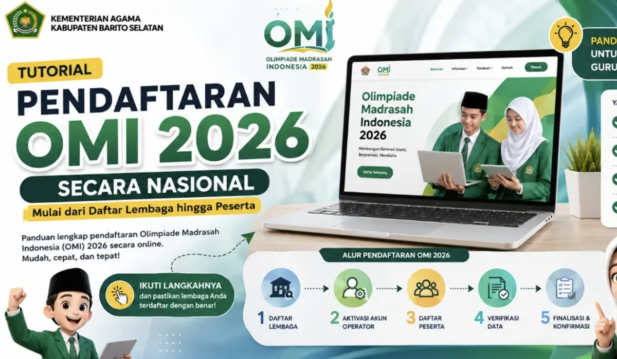 Peserta Olimpiade Madrasah Indonesia (OMI) 2026 mengikuti seleksi tingkat provinsi pada 5–6 Oktober. Hasil seleksi dijadwalkan diumumkan pada 10 Oktober melalui portal resmi Kementerian Agama. (Sumber: Instagram/@kemenagbarsel)
