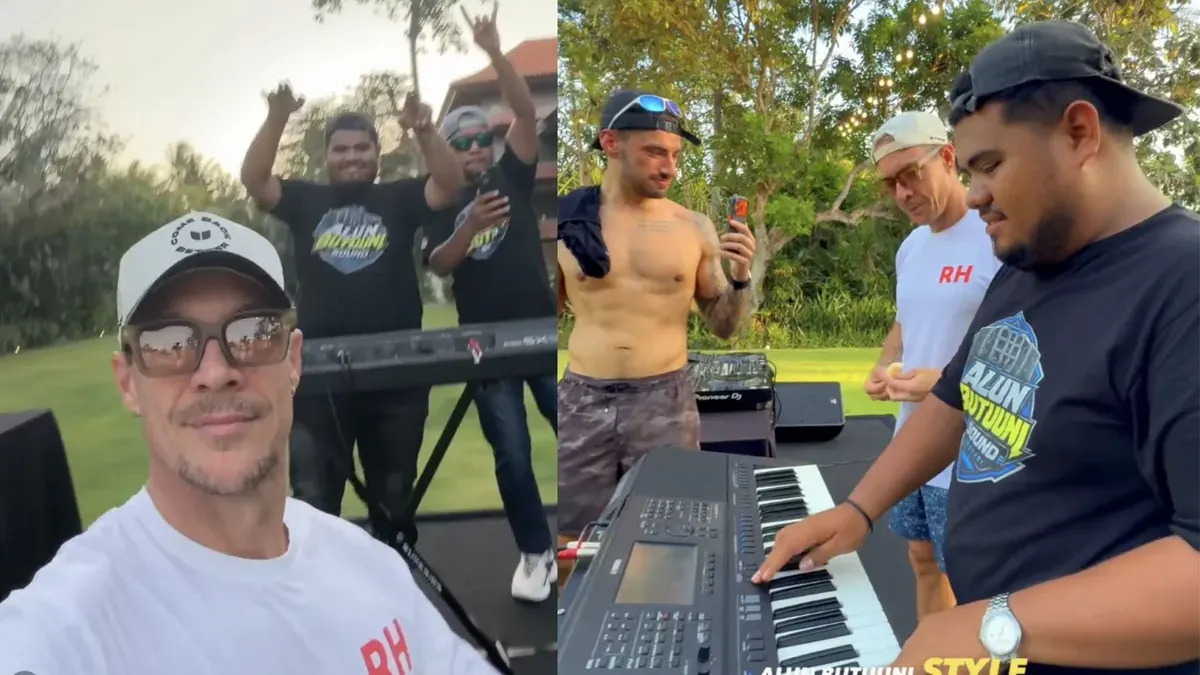 DJ Diplo menikmati permainan musik koplo DJ Habib Gunjat asal Kendari dalam sebuah acara di Bali. Momen tersebut dibagikan melalui media sosial dan mendapat respons dari Wiz Khalifa. (Sumber: Instagram/@diplo)
