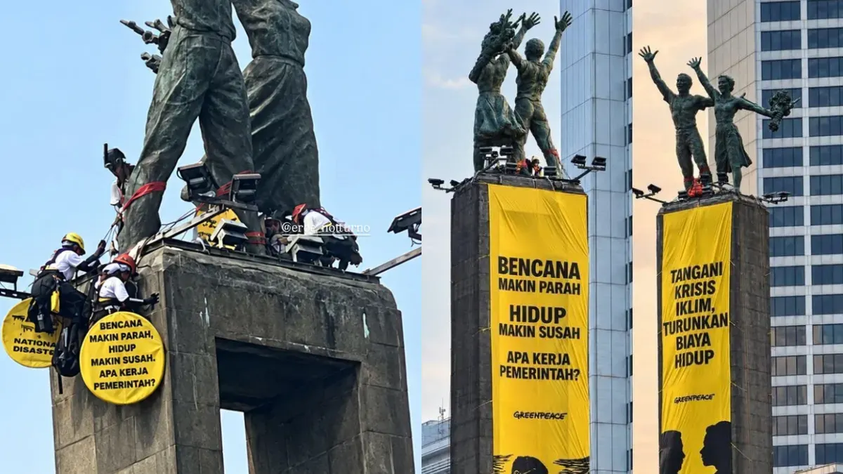 Potret aksi Greenpeace Indonesia di Bundaran Hotel Indonesia (HI), Selasa, 20 Oktober 2026. (Sumber: X/@GraphAI_Net)