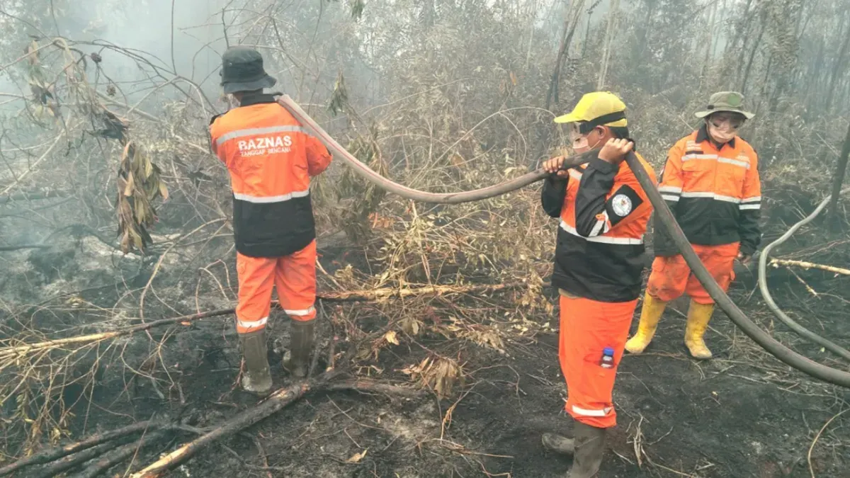 Penanganan karhutla di wilayah Sumatra, Kalimantan, dan Sulawesi oleh Baznas. (Sumber: Istimewa)