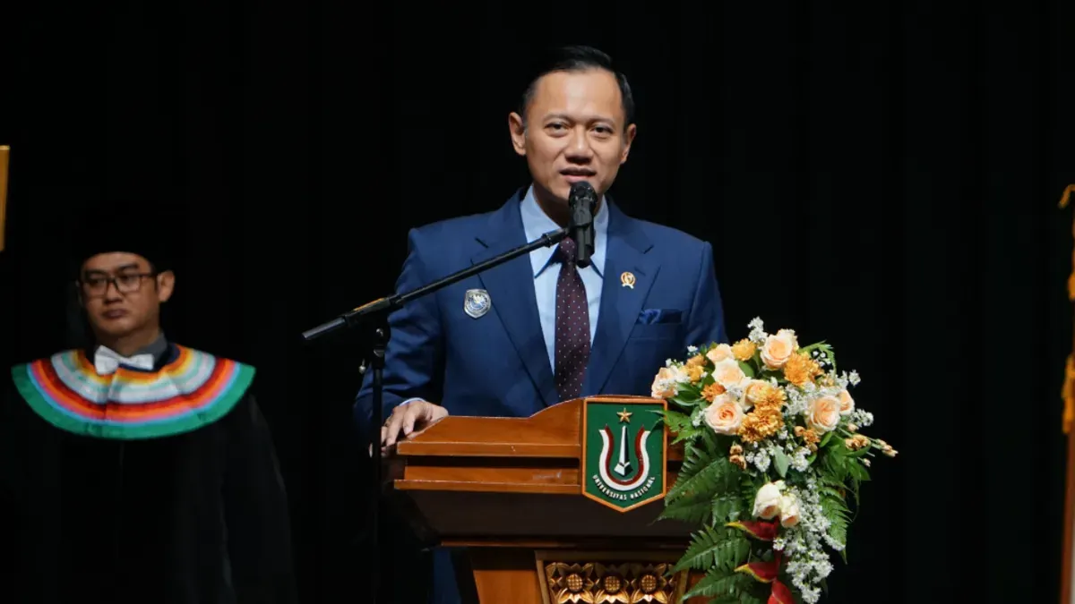 Pembekalan Wisuda UNAS oleh Menteri Koordinator Bidang Infrastruktur dan Pembangunan Kewilayahan Republik Indonesia, Agus Harimurti Yudhoyono. (Sumber: Istimewa)