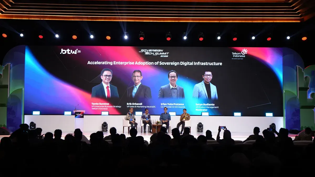 VP Sales & Marketing NeutraDC, Erik Orbandi menjadi panelis dalam sesi Sovereign Technology & National Compute pada Sovereign Tech Summit 2026, bagian dari rangkaian BTW 2026 di Denpasar, Bali, Kamis, 22 Oktober 2026. (Sumber: Dok. Telkom)