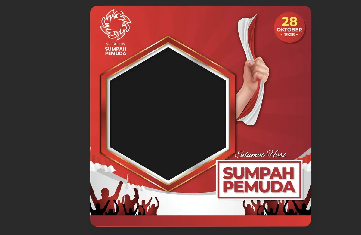 Twibbon Hari Sumpah Pemuda 2026 bisa digunakan untuk memeriahkan peringatan 28 Oktober sekaligus menyebarkan semangat persatuan, perjuangan, dan kepedulian generasi muda. (Sumber: Twibonize)