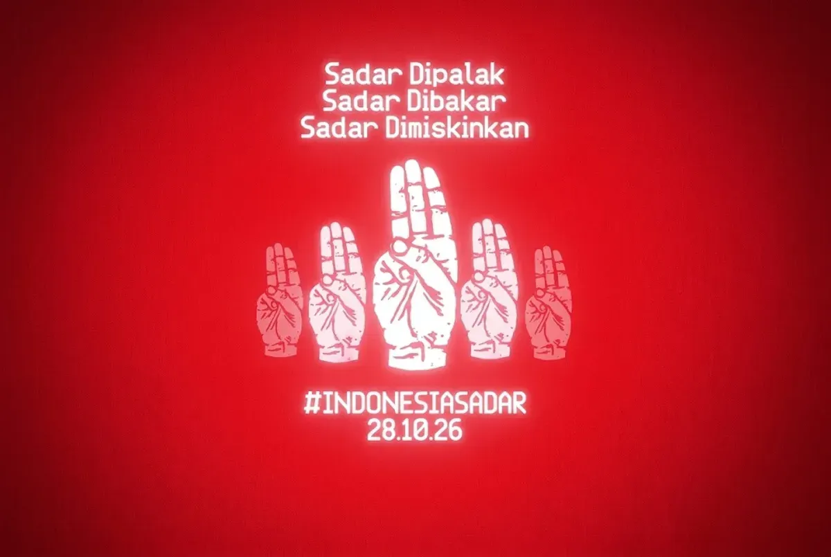 Simbol tiga jari menjadi sorotan dalam demo Indonesia Sadar 28 Oktober 2026. (Sumber: X/@Ari3Pras)