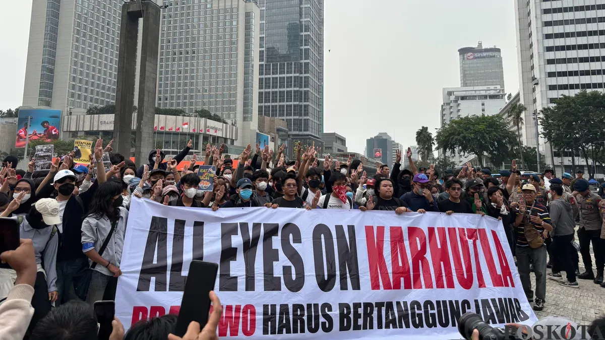 Demonstrasi di Bundaran HI, Jakarta Pusat, Rabu, 28 Oktober 2026. (Sumber: Poskota/Syifa Putri)