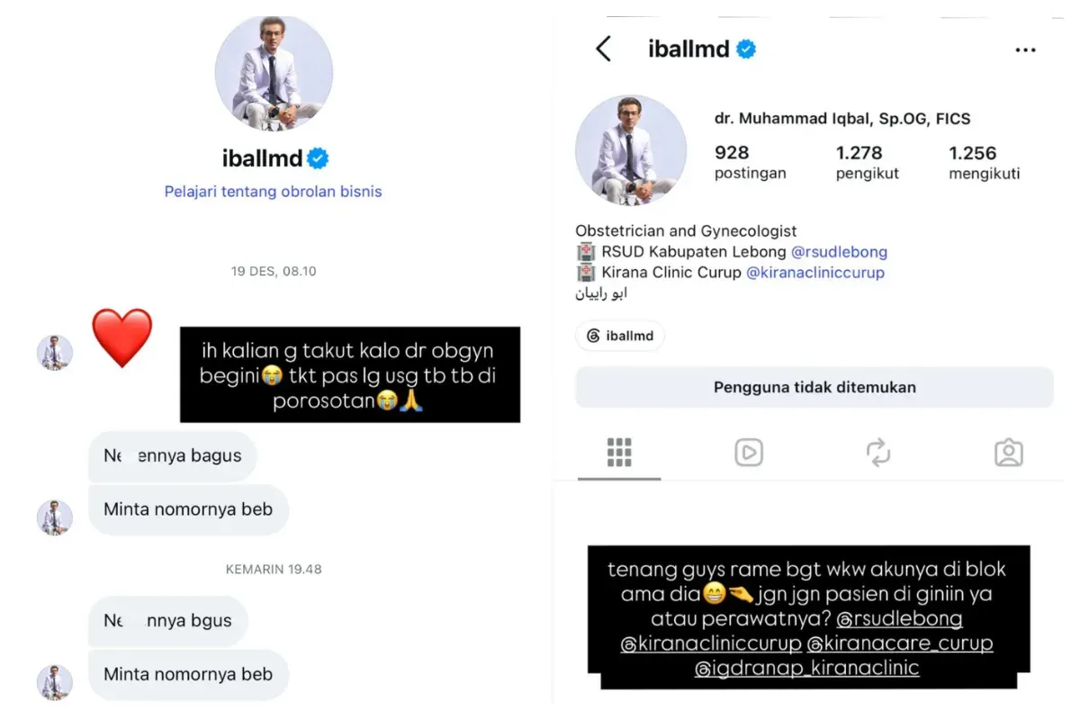 Nama dokter Muhammad Iqbal, Sp.OG, menjadi sorotan setelah selebgram Leona Kanza mengungkap pengalamannya soal pesan yang dinilainya tidak pantas. (Sumber: Instastory/@leonakanza_17)