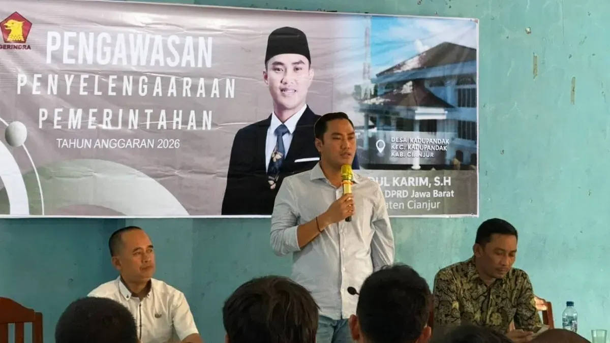 Anggota DPRD Jabar, Abdul Karim saat kegiatan Pengawasan Penyelenggaraan Pemerintahan di Desa Kadupandak, Kecamatan Kadupandak, Kabupaten Cianjur, Sabtu, 22 Agustus 2026. (Sumber: Dok. Istimewa)