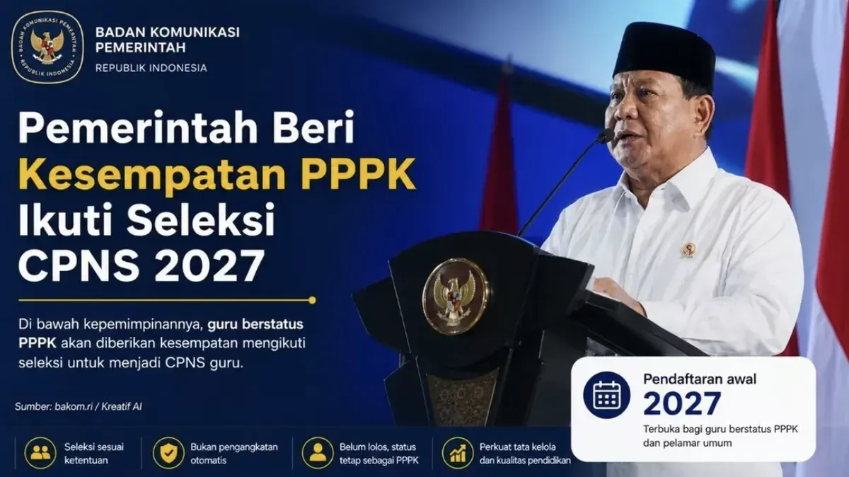 Guru PPPK mendapat peluang mengikuti seleksi CPNS guru mulai 2027 melalui mekanisme seleksi yang ditetapkan pemerintah. (Sumber: Bakom.ri)