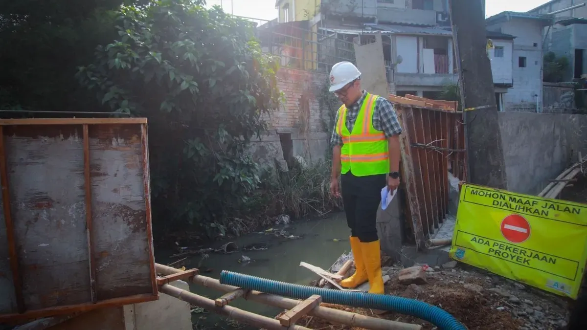 Wakil Wali Kota Tangsel, Pilar Saga Ichsan meninjau pembangunan turap dan bronjong, Rabu, 2 September 2026. (Sumber: Dok. Istimewa)