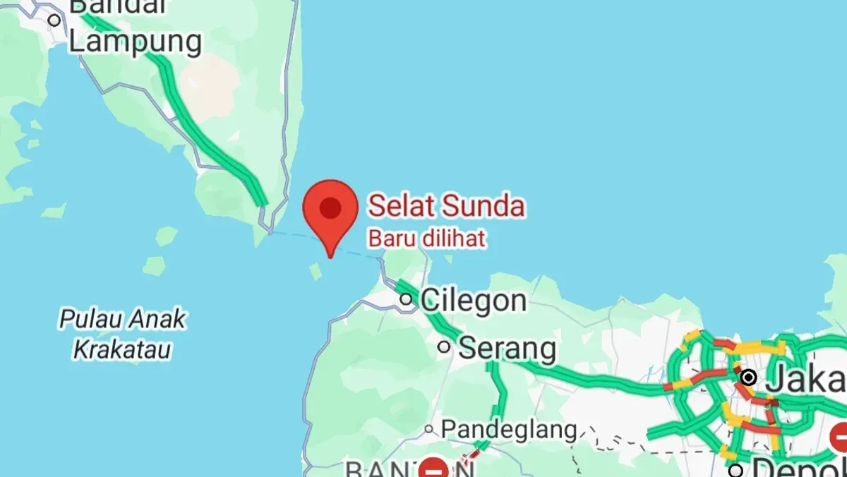 Ilustrasi - Tim SAR gabungan kembali melakukan pencarian terhadap lima jurnalis yang hilang kontak di Perairan Selat Sunda saat hendak meliput erupsi Gunung Anak Krakatau. (Sumber: Tangkapan layar Google Maps)