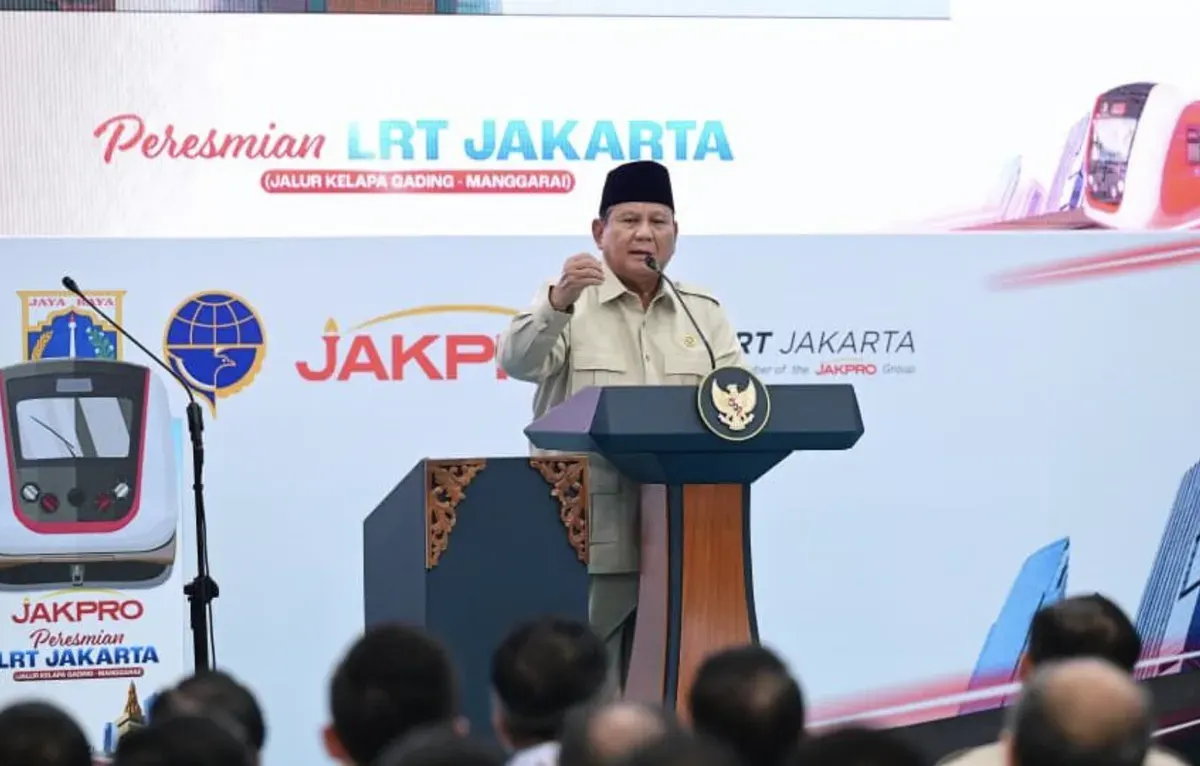 Presiden Prabowo Subianto meresmikan LRT Jakarta Jalur Kelapa Gading–Manggarai di Stasiun LRT Manggarai, Jakarta Selatan, Rabu (16/9/2026). (Sumber: presidenri.go.id)