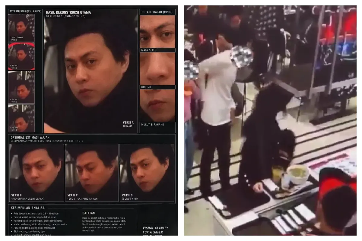Sosok pria yang diduga menendang pengunjung perempuan di area food court Senayan City, Jakarta Pusat, menjadi perhatian setelah rekaman CCTV kejadian viral di media sosial. (Sumber: X/@adarwis)