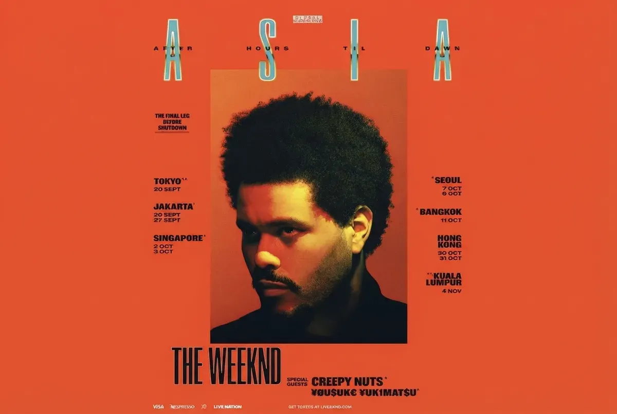 Jadwal The Weeknd di Jakarta 26-27 September 2026 lengkap dengan waktu open gate, opening act, penampilan utama, dan daftar setlist. (Sumber: Instagram/@theweeknd)