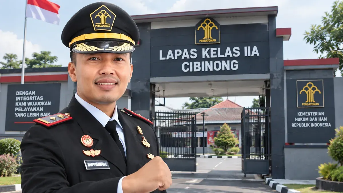 Profil Kalapas IIA Cibinong, Wisnu Hani Putranto yang jadi sorotan usai temuan hunian mewah di lapas. (Sumber: X/Lapas Cibinong edited by AI Generated)