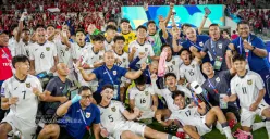 Skuad Timnas Indonesia U17 saat merayakan kemenangan atas Korea Selatan U17 di Piala Asia U17 2025. (Sumber: PSSI)