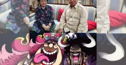 Netizen membandingkan pertemuan antara Prabowo - Megawati dengan Yonko Big Mom dan Kaido. (Sumber: X/@kemgelapan)