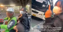 Seorang ojol diacungi jari tengah oleh penumpangnya karena menolak melawan arah. (Sumber: Tangkap Layar Instagram/@jakarta.ku)