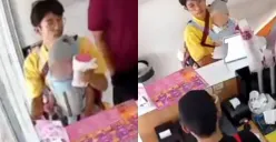 Momen seorang pria sambil gendong bayi mencuri HP di outlet minuman di Tangerang. (Sumber: Tangkap Layar Instagram/@info_ciledug)