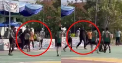 Momen seorang anak SD dibanting oleh pelatih tim lawan saat melakukan selebrasi futsal. (Sumber: Tangkap Layar X/@FiinaDu)