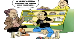 Ilustrasi obrolan sahabat di warteg yang menyoroti pentingnya pejabat turun langsung ke lapangan mendengar suara rakyat, bukan sekadar pencitraan. (Sumber: Poskota/Arif Setiadi)
