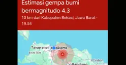 Gempa mengguncang Kabupaten Bekasi, Jawa Barat, pada Rabu malam, 20 Agustus 2025.