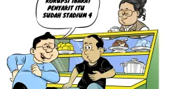 Ilustrasi obrolan warteg soal korupsi. Warga menilai praktik korupsi sudah mengakar parah, bahkan diibaratkan seperti penyakit stadium 4. (Sumber: Poskota/Arif Setiadi)