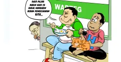 Ilustrasi obrolan di warteg, warga mengeluhkan kenaikan PBB yang dinilai menambah beban pengeluaran masyarakat. (Sumber: Poskota/Arif Setiadi)