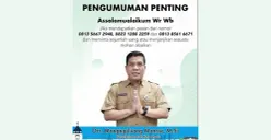 Pengumuman resmi Pemerintah Kota Depok terkait pencatutan nomor pribadi Sekda Depok, Drs. Mangnguluang Mansur, M.Si. Warga diminta mengabaikan pesan dari nomor yang digunakan untuk meminta uang atau menjanjikan sesuatu. (Sumber: Pemkot Depok)
