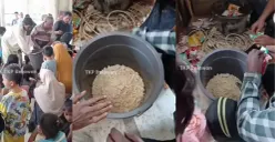 Momen ketika para pengungsi membuka mie mentah dan memasukannya kedalam baskom untuk dimakan. (Sumber: Instagram/@tkpbelawan)