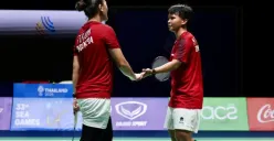Pasangan Ana-Trias pada final badminton beregu putri SEA Games 2025. (Sumber: PBSI)