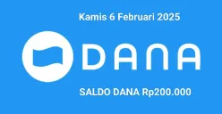Kamis 6 Februari 2025 Anda bisa cairkan saldo DANA Rp200.000 masuk ke dompet elektronik. (Sumber: Poskota/Gabriel Omar Batistuta)