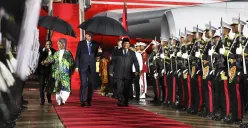 Presiden Prabowo Subianto menyambut Presiden Turki Recep Tayyip Erdogan yang melakukan kunjungan kenegaraan ke Indonesia sejak Selasa malam, 11 Februari 2025. (Sumber: Instagram Prabowo Subianto)