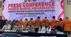 Polresta Bandara Soekarno-Hatta menggelar ekspose perkara sindikat TPPO pada Kamis, 3 Juli 2025. (Sumber: POSKOTA | Foto: Primayanti)